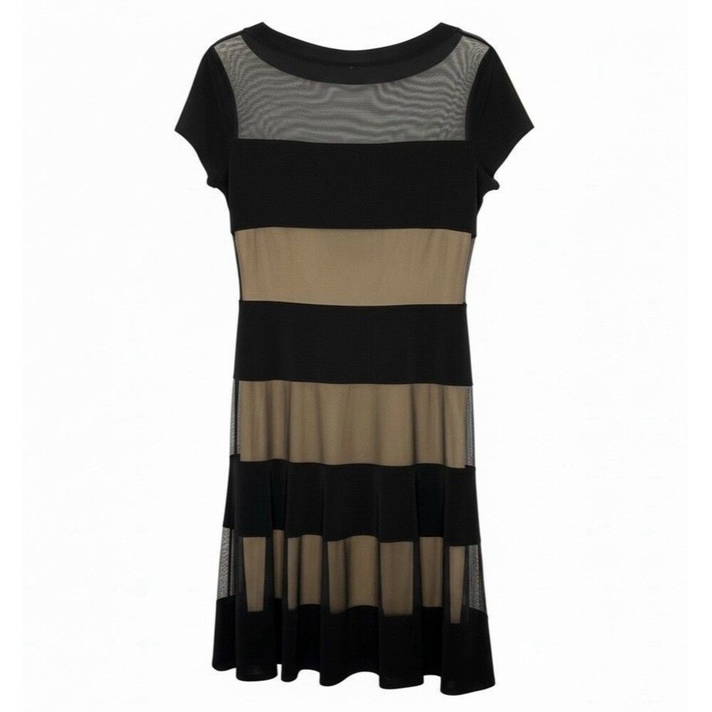 Joseph Ribkoff Black Nude Panel Jersey+Mesh Fit Flare Illusion Dress $319 12